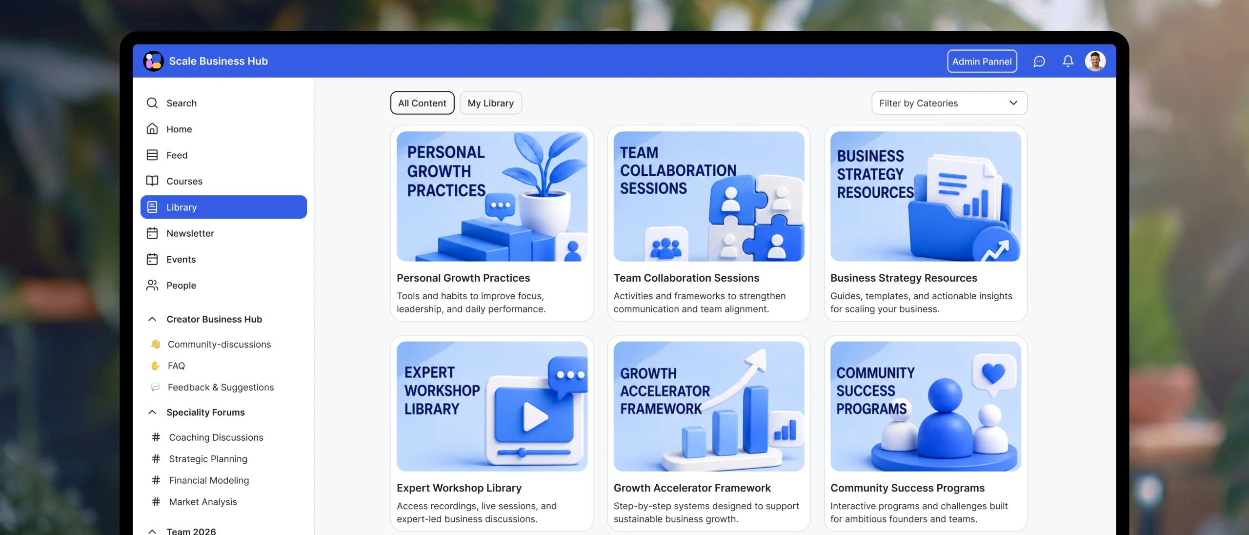 The GroupApp resource library, with materials grouped into categories